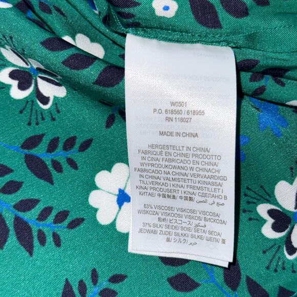 Boden Floral Print Blouse Green Blue work Women’s Size 10 Long Sleeve Casual Top - Picture 6 of 12